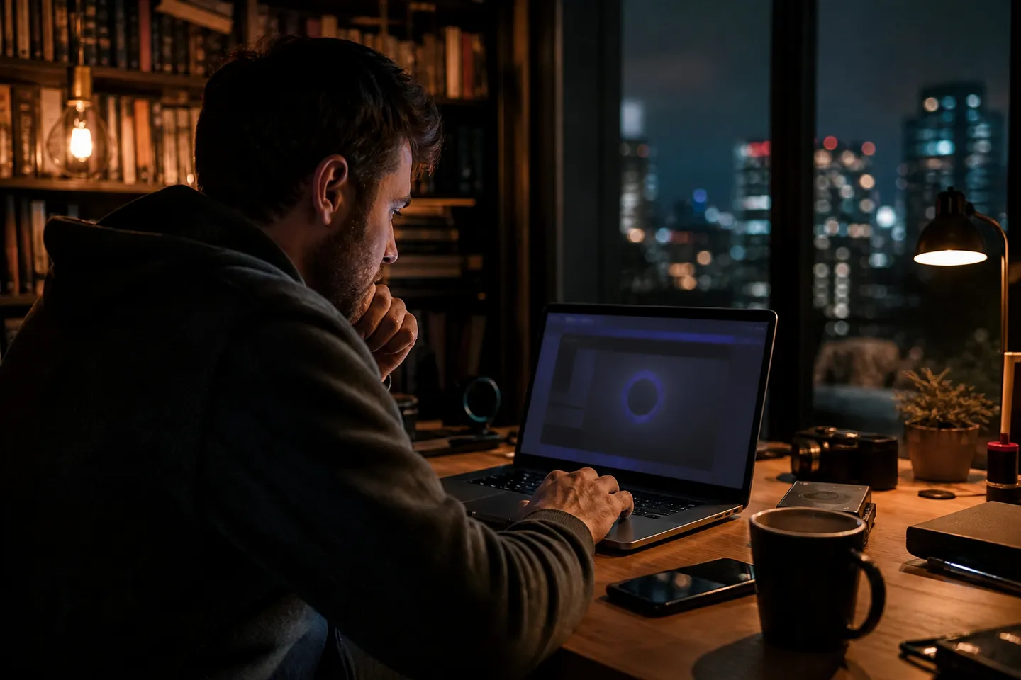 A user is configuring Tor Browser on a laptop in a cozy room.