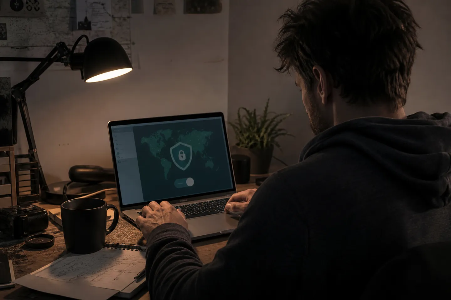 A person carefully setting up a VPN connection on their laptop for enhanced online security.