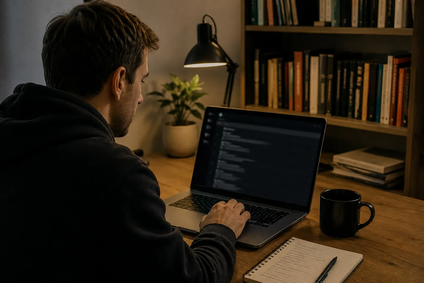 A person exploring a .onion directory on their laptop in a cozy room.