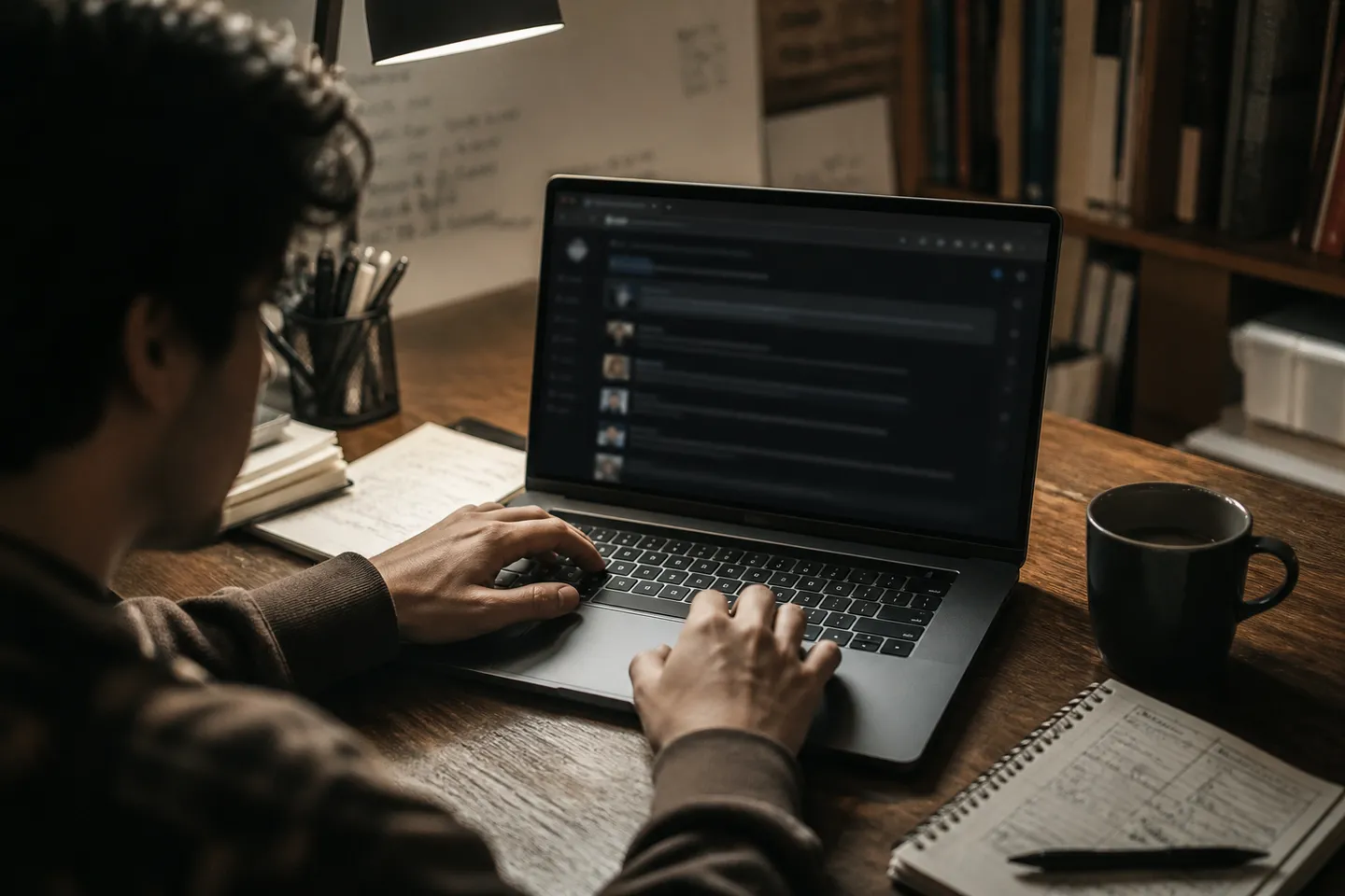 A person browsing Reddit for onion links in a cozy workspace.