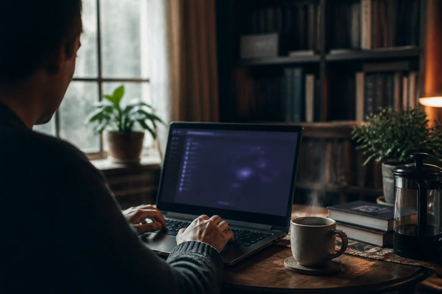 A user engaged in browsing the Tor network in a cozy setting.